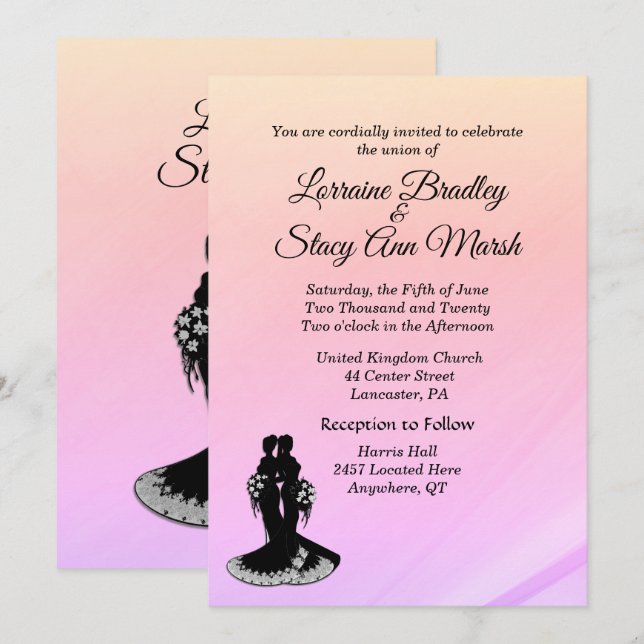 Convite para Casamento Lésbico Elegante Pinks (Frente/Verso)