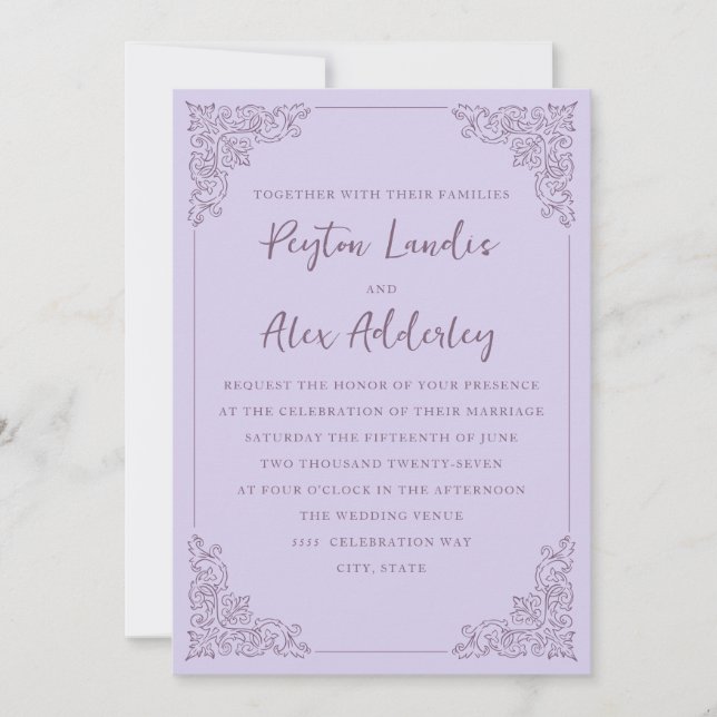 Convite para Casamento Lilac Roxo Elegante (Frente)
