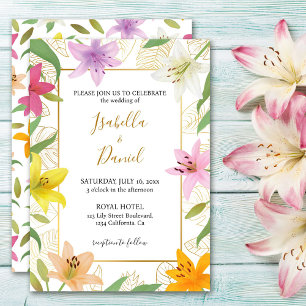 Convite para Casamento Lily Tropical Branca e Dour