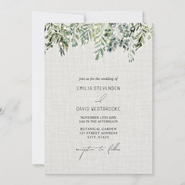 Convite para Casamento Linen Greenery (Frente)