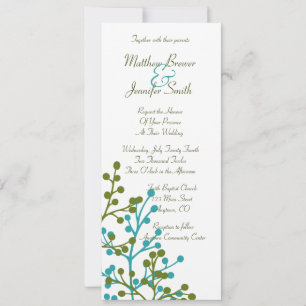 Convite para Casamento Longo Floral Azul e Verde