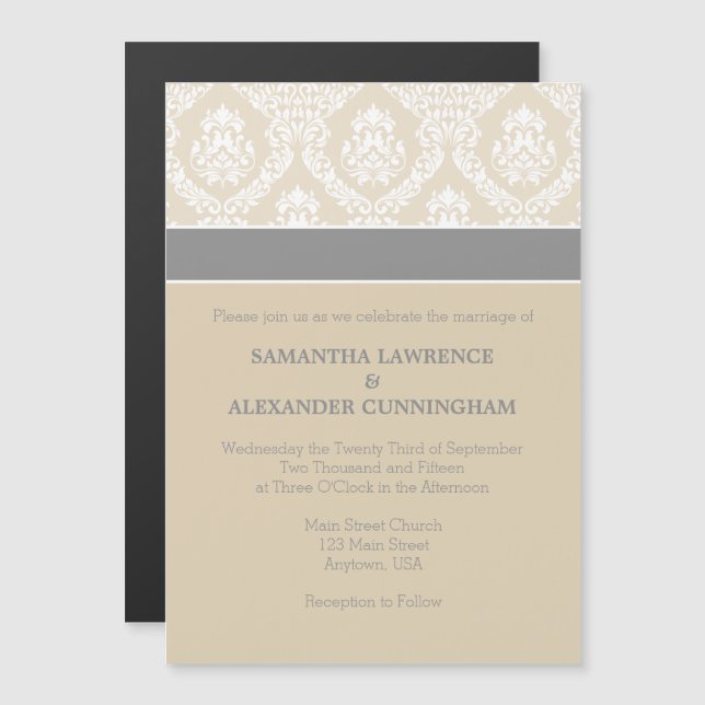 Convite para Casamento Magnético de Cinzas Tan Bei (Frente/Verso)