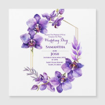 Convite para Casamento Magnético de Flor Roxo