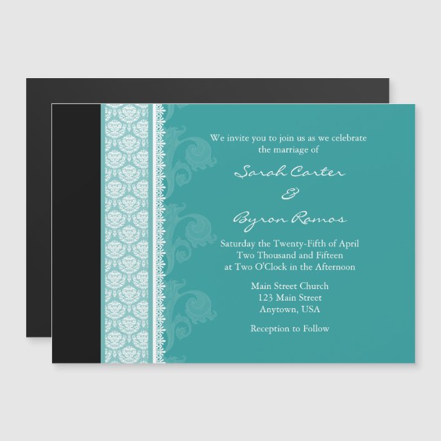 Convite para Casamento Magnético Teal Black Modern (Frente/Verso)