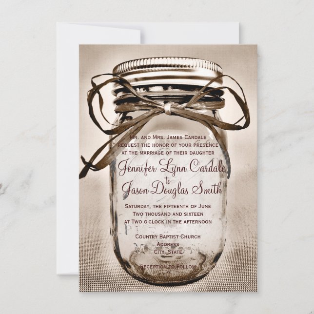 Convite para Casamento Mason Jar com Foto de Noiva (Frente)