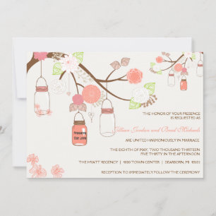 Convite para Casamento Mason Jar - Coral, Limão,