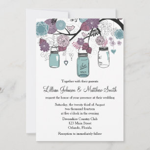 Convite para Casamento Mason Jar - Roxo e Azul
