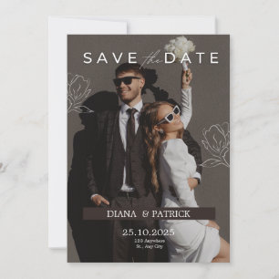 Convite para Casamento Minimalista Branco Castanho