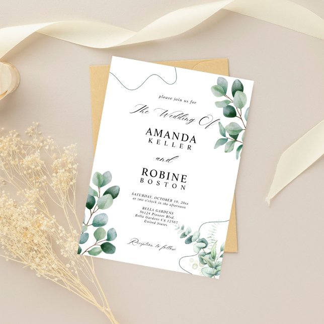 Convite para Casamento Minimalista Eucalyptus Gree (Criador carregado)