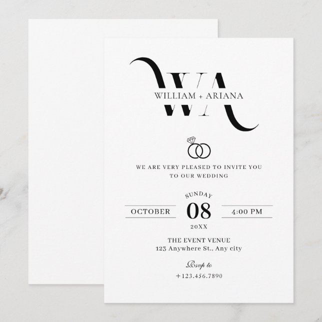 Convite para casamento minimalista moderno (Frente/Verso)