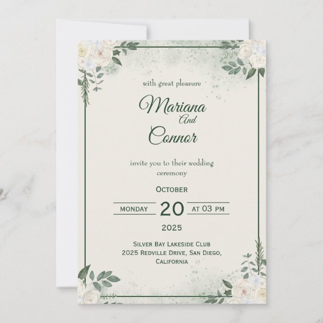 Convite para Casamento Minimalista Verde-Oliva (Frente)