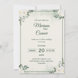 Convite para Casamento Minimalista Verde-Oliva