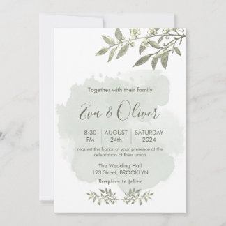 Convite para Casamento Mínimo Botânico Elegante Br