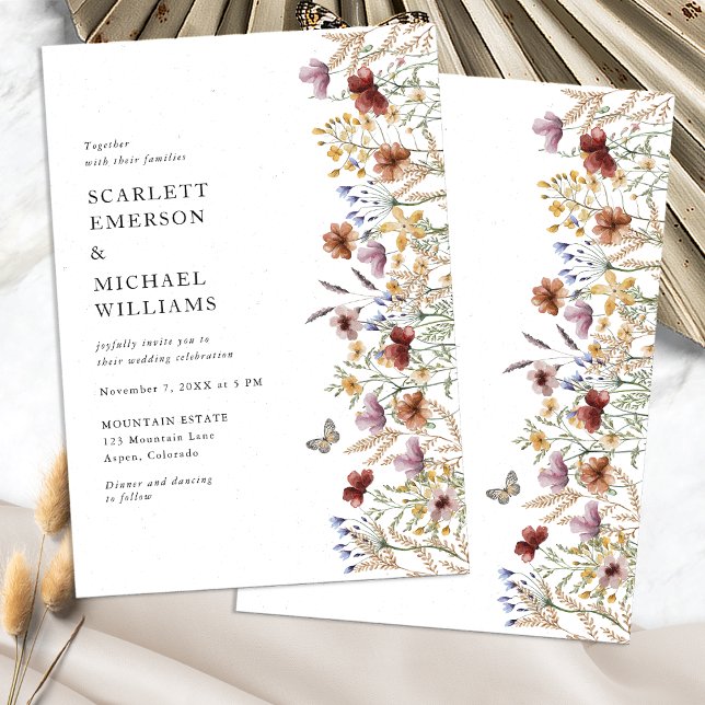 Convite para Casamento Modern Boho Wildflower (Modern Boho Wildflower Wedding Invitation with Butterfly by Painted Paperie
)