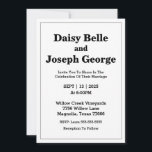 Convite para casamento moderno<br><div class="desc">Este elegante convite de casamento preto e branco expele sofisticação do eterno. Com um esquema de cores negras elegante, ele combina o estilo clássico com o design moderno. O layout minimalista destaca a tipografia elegante e sotaques delicados, perfeitos para casais que buscam um convite refinado e subestimado para seu dia...</div>