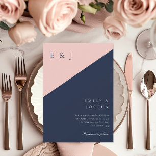 Convite para Casamento Moderno Azul Marinho Blush