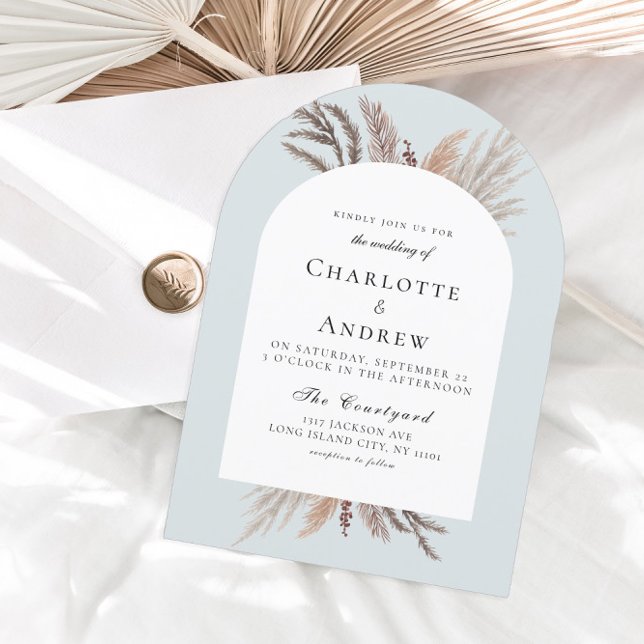 Convite para Casamento Moderno Boho Pampasgras (Modern Boho Pampasgras Powder Blue Wedding Invitation)