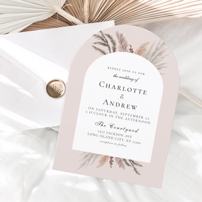 Convite para Casamento Moderno Boho Pampasgras (Modern Boho Pampasgras Wedding Invitation)
