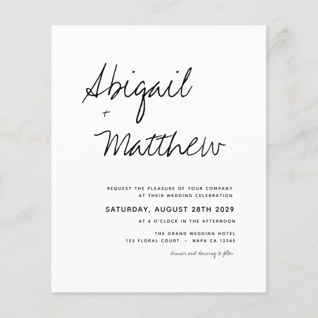 Convite para Casamento Moderno Branco Preto de Orç (Frente)