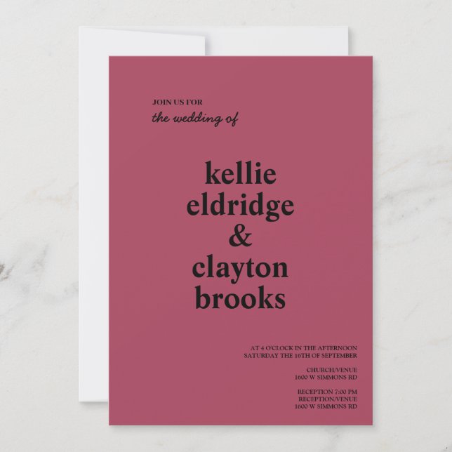 Convite para Casamento Moderno Burgundy (Frente)