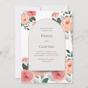 Convite para casamento moderno cor-de-rosa amarelo
