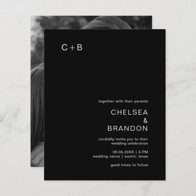 Convite para Casamento Moderno de Chelsea Black (Frente/Verso)