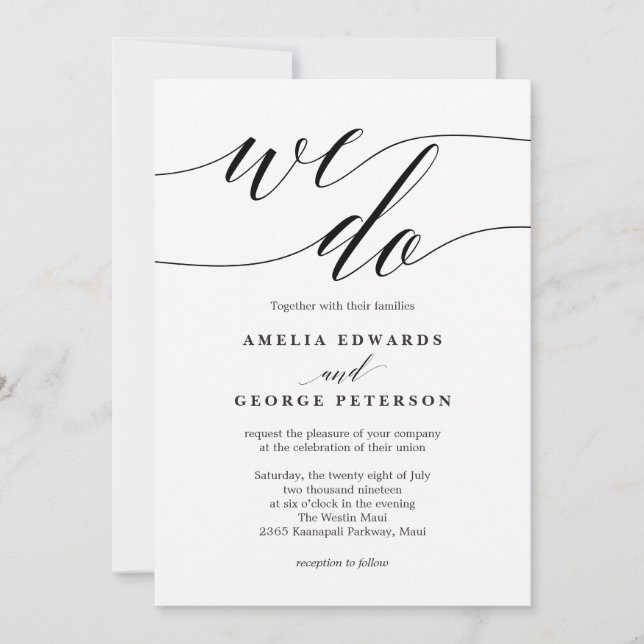 Convite para Casamento Moderno de COR EDITÁVEL #MS (Frente)