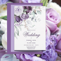 Convite para Casamento Moderno de Cor Floral Roxa