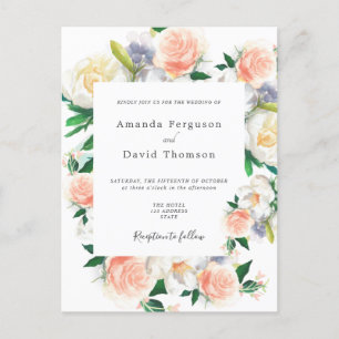 Convite para casamento moderno de coral branco flo