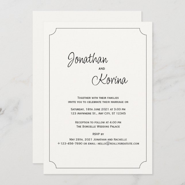 Convite para Casamento Moderno de Ivory (Frente/Verso)