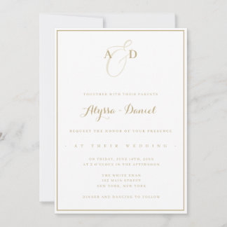 Convite para Casamento Moderno do Monograma Dourad