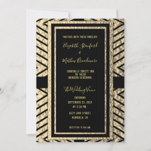Convite para Casamento Moderno Dourado e Negro