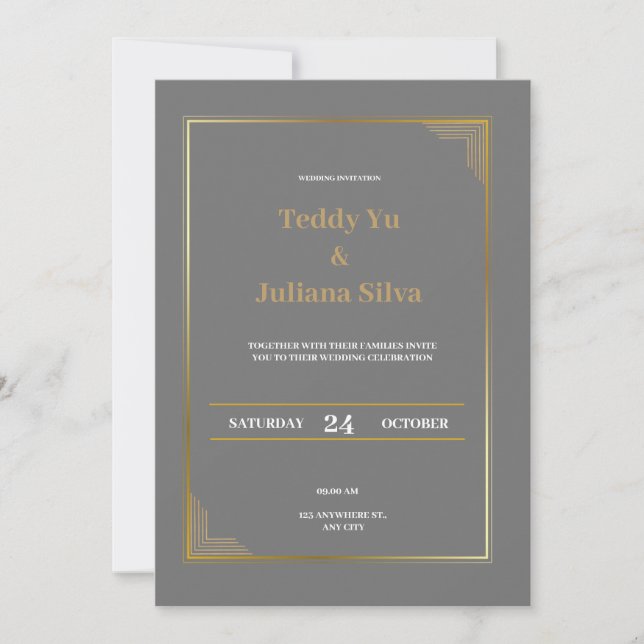 Convite para casamento moderno e elegante em ouro  (Frente)