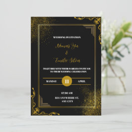 Convite para Casamento Moderno Elegante Dourado Ne