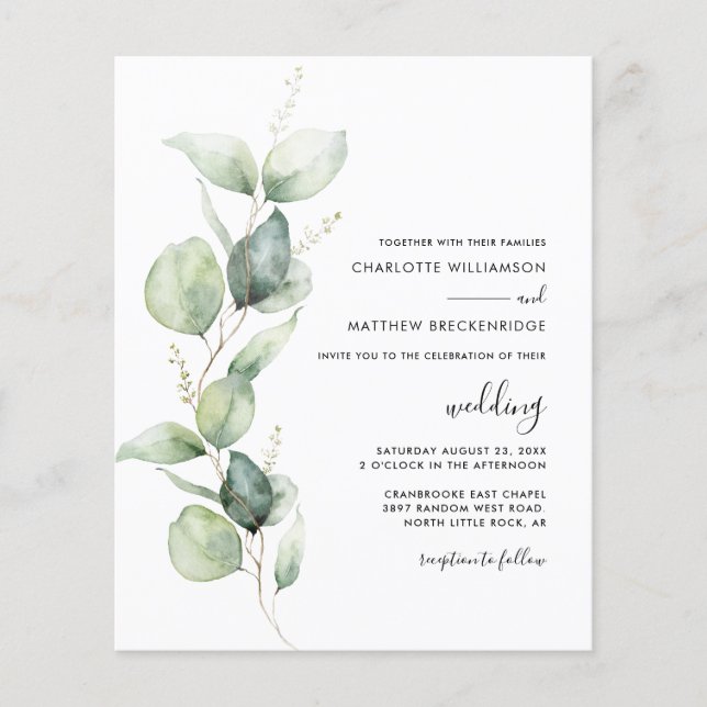 Convite para Casamento Moderno Eucalyptus Greenery (Frente)