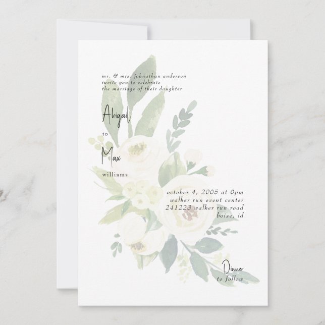 Convite para Casamento Moderno Floral Branco Elega (Frente)