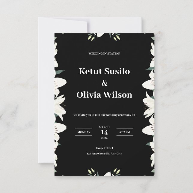 convite para casamento moderno negro (Frente)