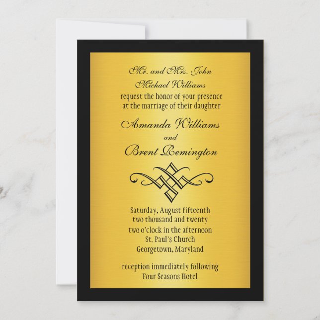 Convite para Casamento Monograma em Dourado (Frente)