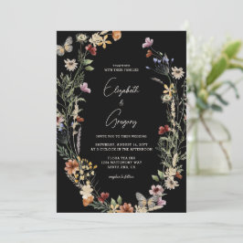 Convite para Casamento Moody Black Boho Wildflower
