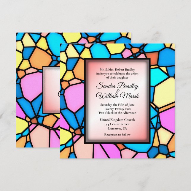 Convite para Casamento Mosaico de Vidro Cortado (Frente/Verso)