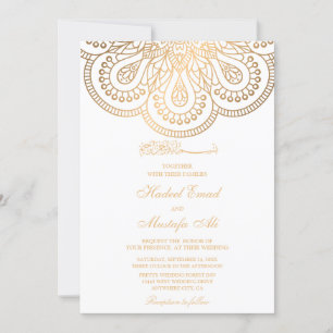 Convite para Casamento Muçulmano Branco e Dourado