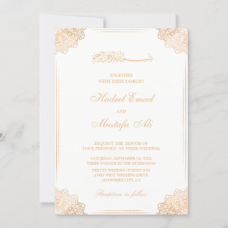 Convite para Casamento Muçulmano Branco e Dourado