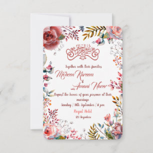 Convite para Casamento Muçulmano Floral Rosa Moder
