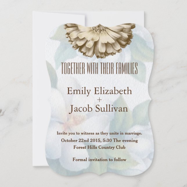 Convite para casamento natural Linen Daisy Verde l (Frente)