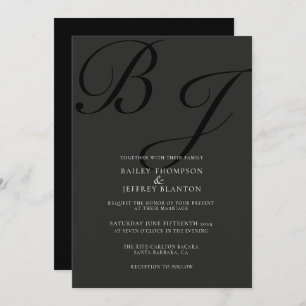 Convite para Casamento Negra de Monograma Clássico