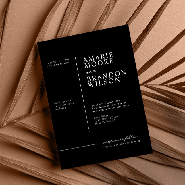Convite para Casamento Negro com Tipografia Mínima (Criador carregado)