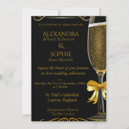 Convite para Casamento Negro com Vidro de Champanh