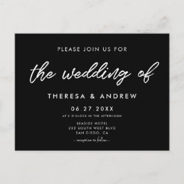 Convite para casamento negro de tipografia moderna