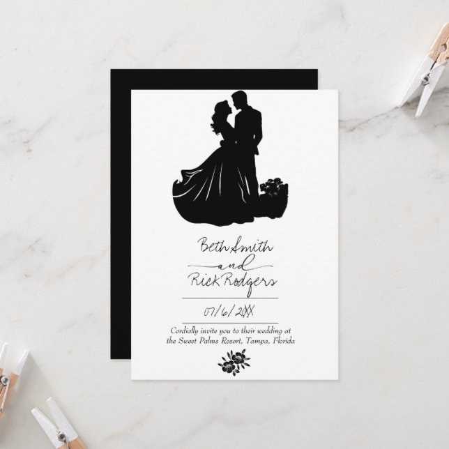 Convite para Casamento Negro e Branco (Frente/Verso In Situ)