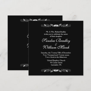 Convite para Casamento Negro e Branco Elegante